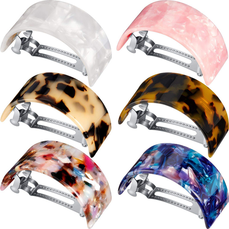 6 Pieces Elegant Hair Accessories for Women, Girls, and Ladies: Rectangle and Semi-Circle Barrettes, Tortoise Shell Clips with Automatic Snap Closure