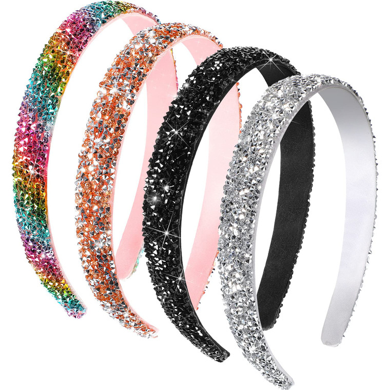 Waydress 4 Pieces Rhinestone Headband for women Glitter Sparkly Rhinestone Hairbands Bling Diamond Crystal Headwear for Women Hair Accessories Birthd