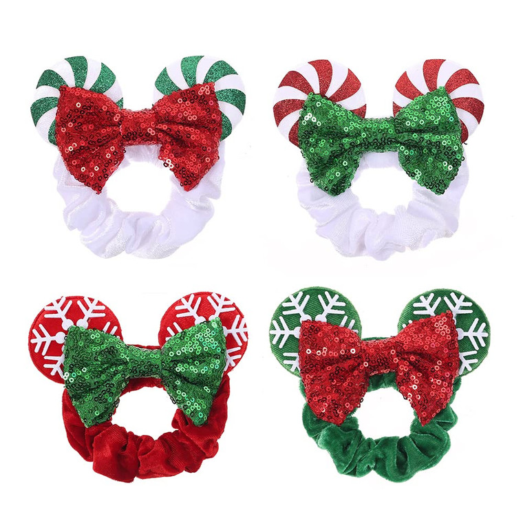 JIAHANG Christmas Velvet Mouse Ear Hair Scrunchies Lollipop Sequins Bow Ponytail Holder Festival Costume Hair Accessories for Women Girls (christmas