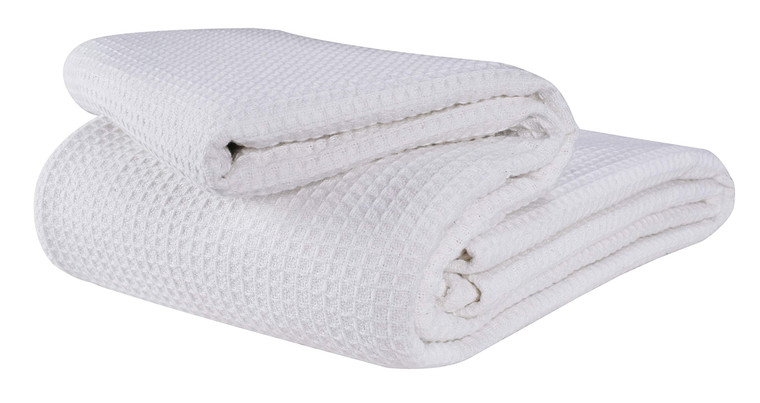 GLAMBURG 100% Cotton Thermal Blanket - Soft Waffle Twin Size, Breathable All Season Cotton Blanket, White