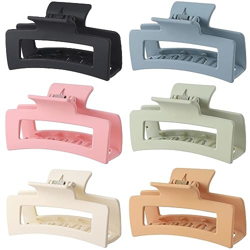 3.5 Inch Square Hair Clips for Women 6 Pack Hair Claw Clips Medium Claw Clips for Thick Thin Hair Rectangle Banana Jaw Hair Accessories for Women Gir