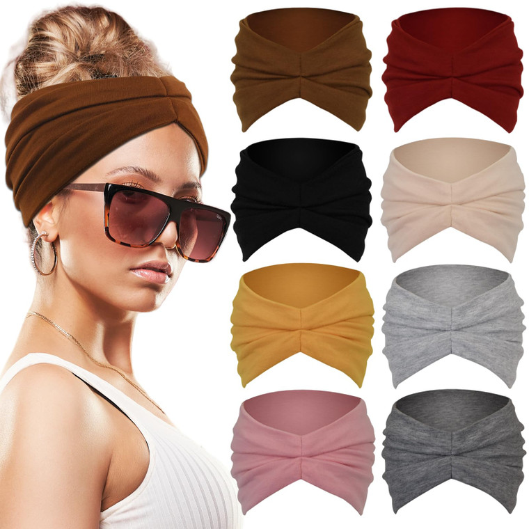Sefiinh Wide Headbands For Women Fashion knot Headband Boho Head Bands Womens Hair Band Turban Workout Accessories 8 Pack
