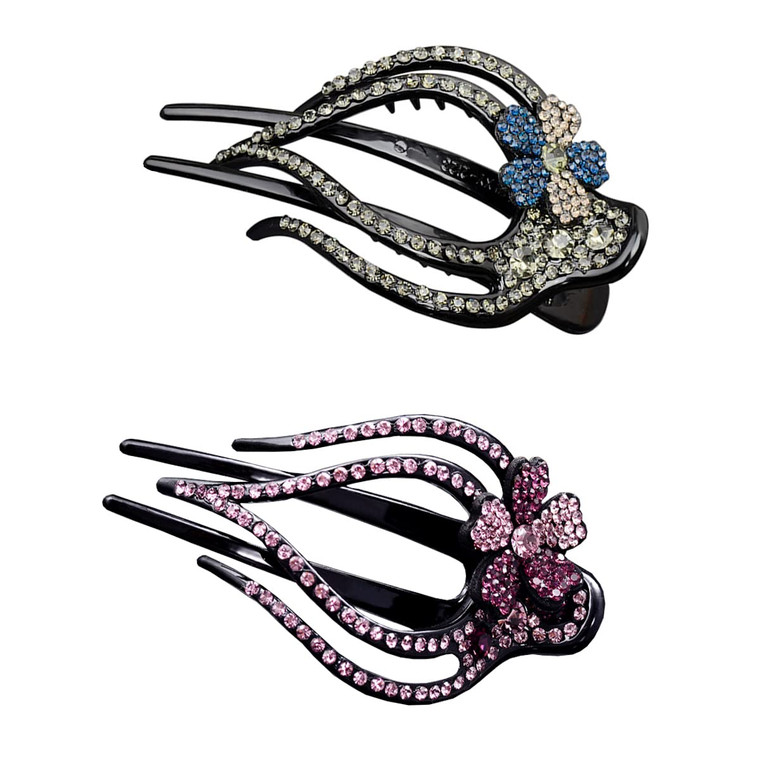Yusier 2PCS Heart-Shaped Rhinestone Hair Clips - Duckbill Ponytail Barrettes with Decorative Design (Plum Blossom-C)