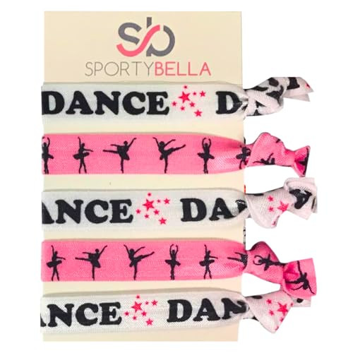 Infinity Collection Dance Hair Ties- 5 Ponytail Holders, No Tug Ouchless Hair Elastics for Girls Dance Recitals