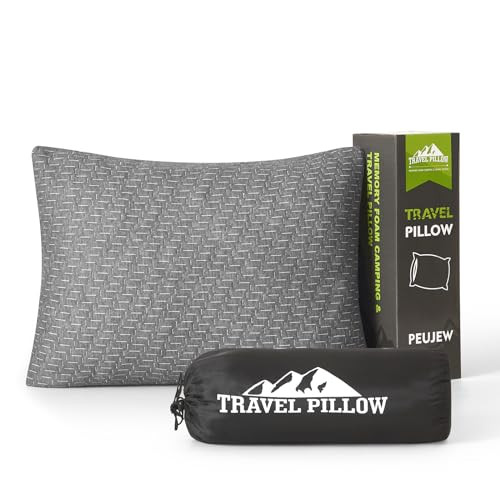 PEUJEW Small Shredded Memory Foam Pillow, Camping Pillow Travel Pillow - Compressible Medium Firm, Breathable Cover, Ideal Backpacking Hiking, Airpla