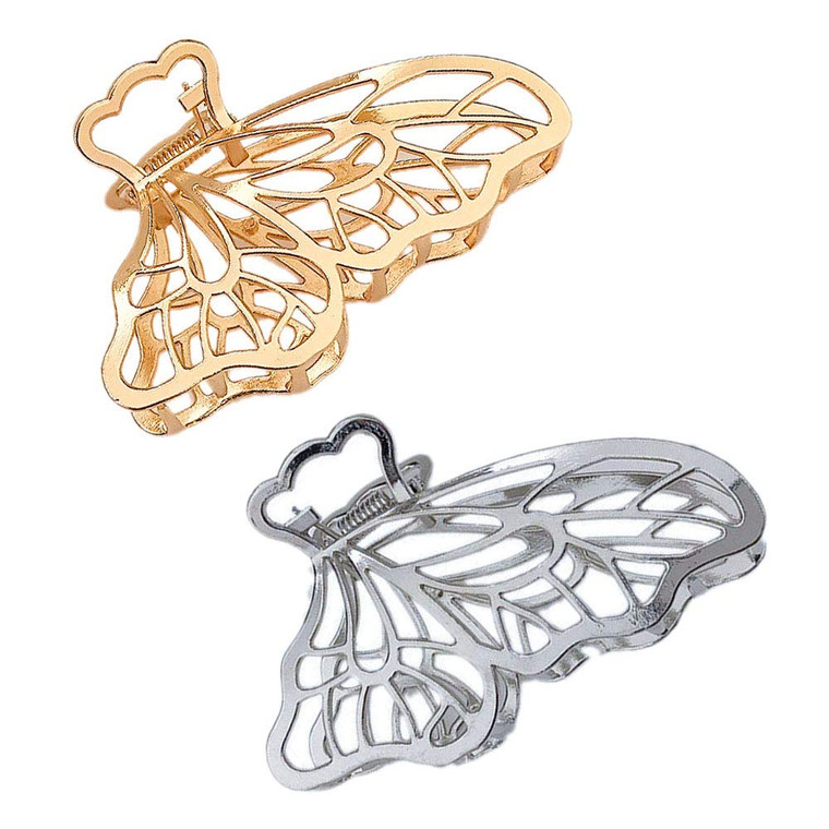 Large Metal Hair Claw Clips, Butterfly Barrette, Non-slip Hollow Jaw Clamp Clips, Hairpins for Women and Girls (Gold, Silver)