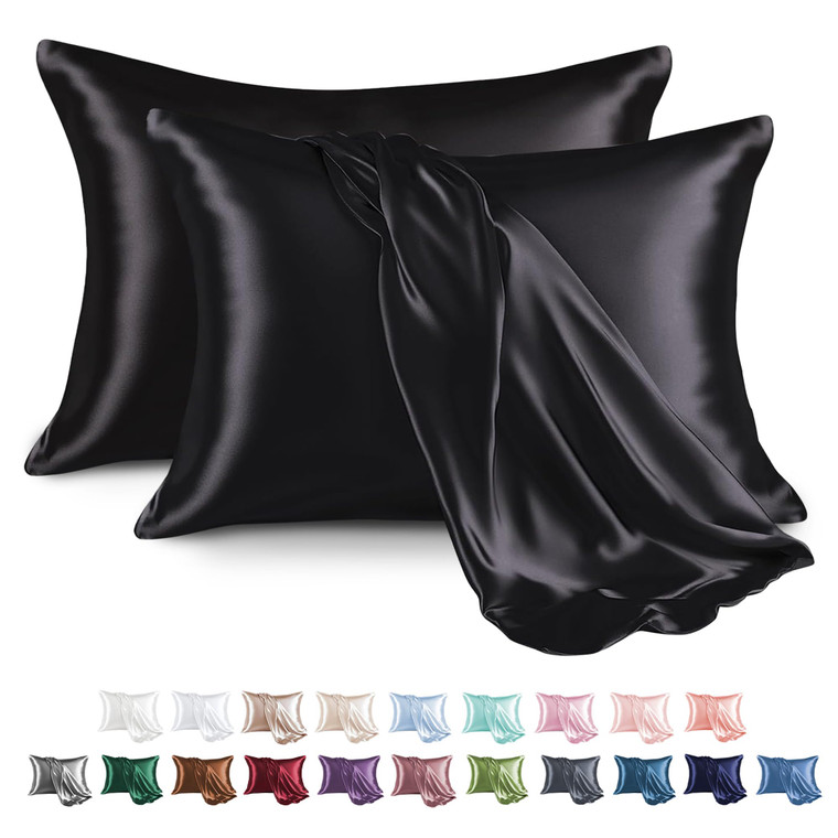 MR&HM Satin Pillowcase for Hair and Skin, Silk Satin Pillowcase 2 Pack, Queen Size Pillow Cases Set of 2, Silky Pillow Cover with Envelope Closure (2