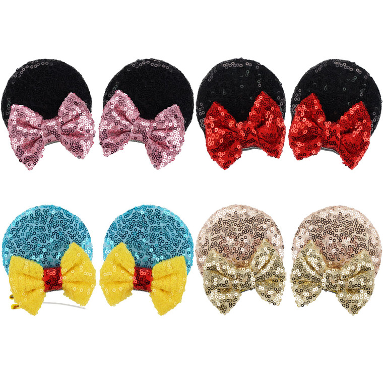 CellElection 8PCS Sequin Mouse Ears Hair Clips Glitter Hair Bows Cute Mice Ears Clips Barrettes for Women Girls Hair Accessories for Costume Party Ha
