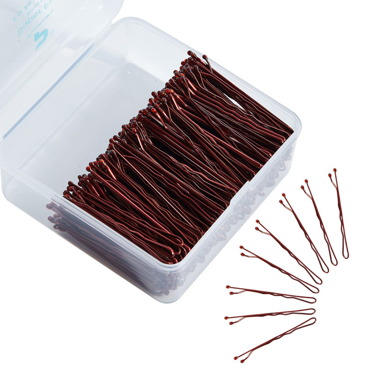 Bobby Pins, Brown Hair Pins for Women, 400pcs Bun Pins for Thick, Thin and All Hair Types, Small Hair Pins with Case, 1.97 inch