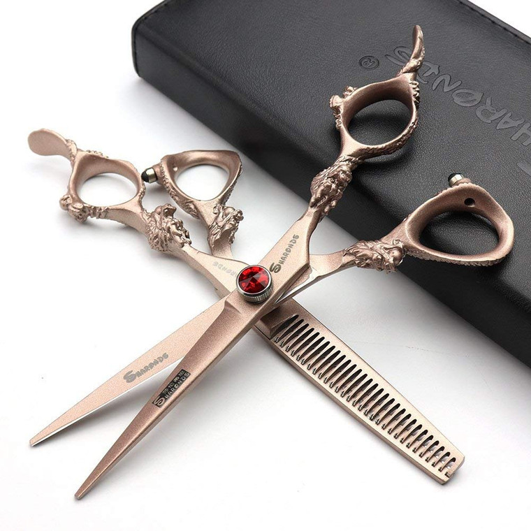 7/8/9 inch rose gold, silver 440c Japanese hair scissors salon hairdresser and thinning hairdresser (Rose Gold)