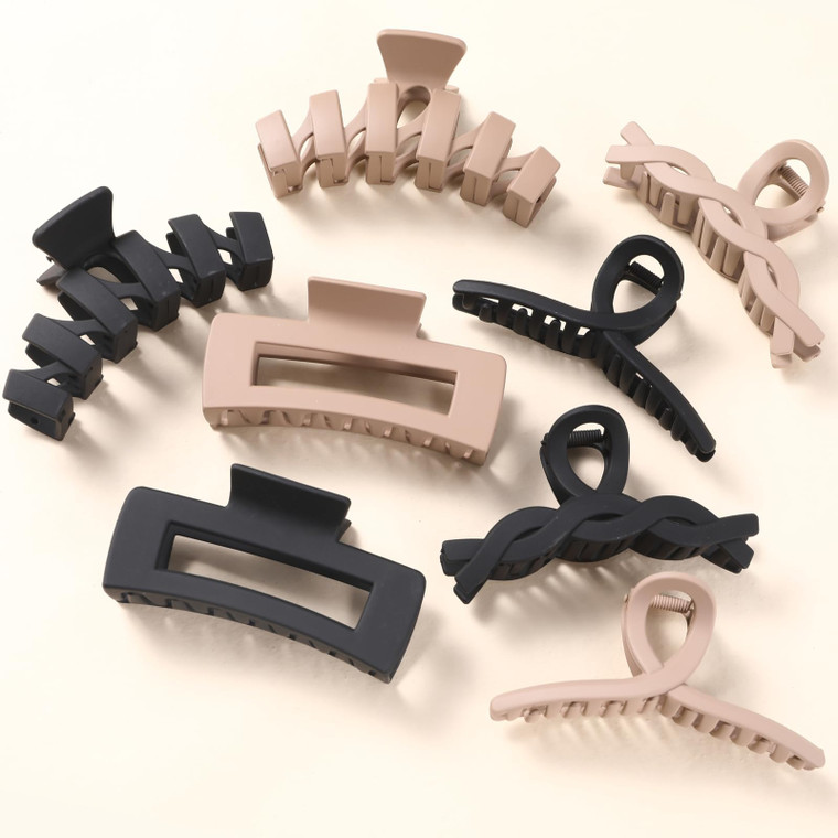 8 Pack Large Claw Clips for Women Thick Hair, Strong Hold Matte Non-Slip Hair Clips, Multi-Style Jaw Clips for Long, Curly & Straight Hair, Neutral &