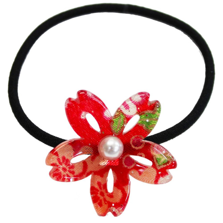 N&N Find Japan Japanese Chirimen Sakura Design Elastic Hair Band Ponytail Holder