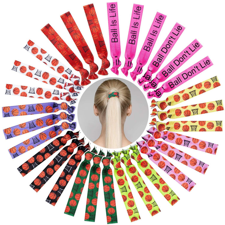 WILLBOND 30 Pcs Basketball Hair Accessories Basketball Hair Ties 10 Styles Elastic Scrunchies Sports Ponytail Holders No Crease Hairbands Ribbon Ties