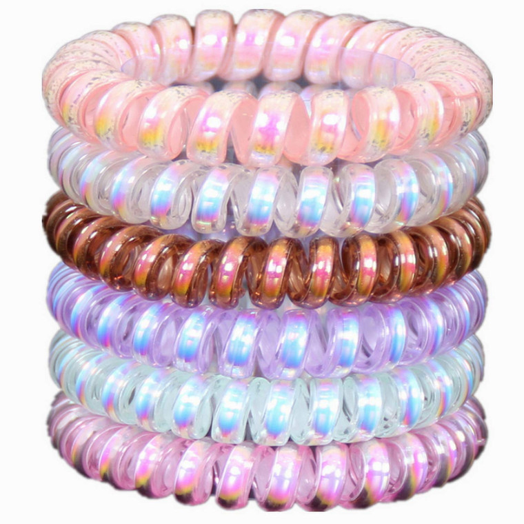 Hodooly 6 Count Hair Ties, Multicolor, Spiral Hair Ties for Thick, Curly and Long Hair, Traceless Hair Ties, Mega Hair Coil Set, Dent, Creaseless and