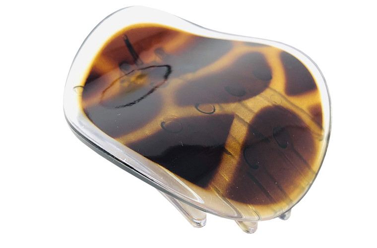 Parcelona France Onde Crystal Brown Tortoise Shell Celluloid Side Slide in Secure Grip Duck Fine Hair Claw for Yoga -2 3/4 Inch
