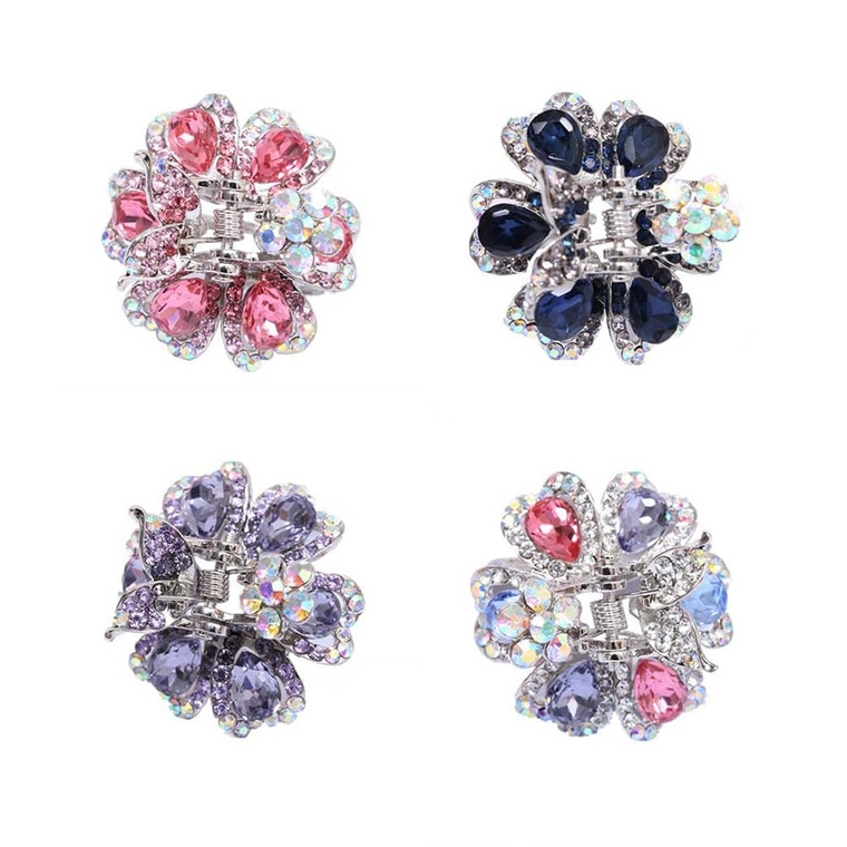 Ruihfas 4Pcs Fantastic Women Girls Crystal Bangs Clips Bridal Wedding Mini Hair Claw Clip Hair Pin 1.18×0.98 inch