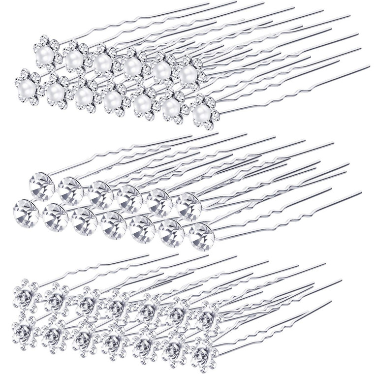 EBOOT 40 Pack Bridal Wedding Hair Pins Rhinestone Hair Clips Accessories for Women and Girls (Style B)