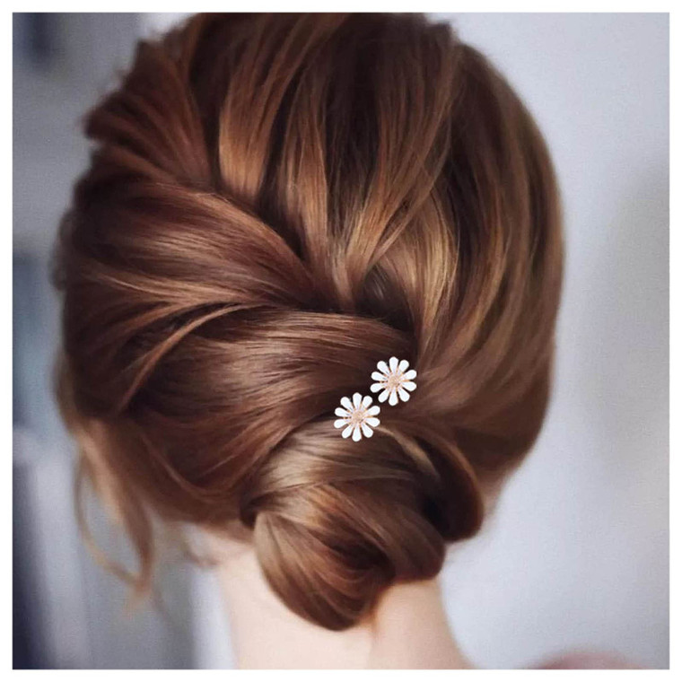Iaceble Daisy Flower Hairpins Bridal Weddings Hair Piece Pin White Daisy Hairpin Clips Decorative Hair Accessories for Women and Girls Headdress pack