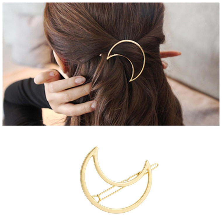 Iaceble Boho Metal Crescent Hairclip Barrette - Gold Hollow Minimalist Half Moon Side Clip Pin, Decorative Hair Accessories for Women and Girls Headd