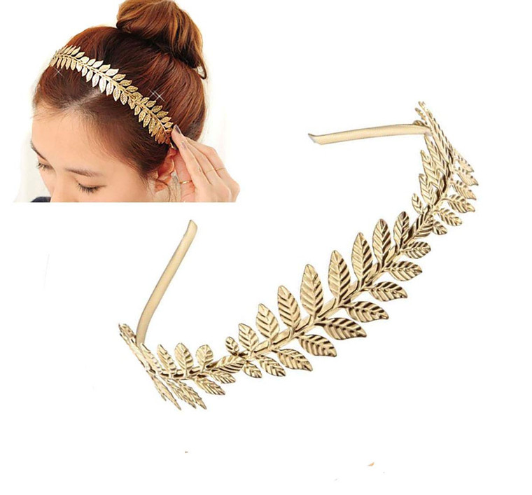 Fodattm Women Lady Greek Roman Laurel Leaf Hair Hoop HeadBand Bridal Hair Crown Headdress Metal Leaf Branch French Hair Bands Hair Accessories (Gold