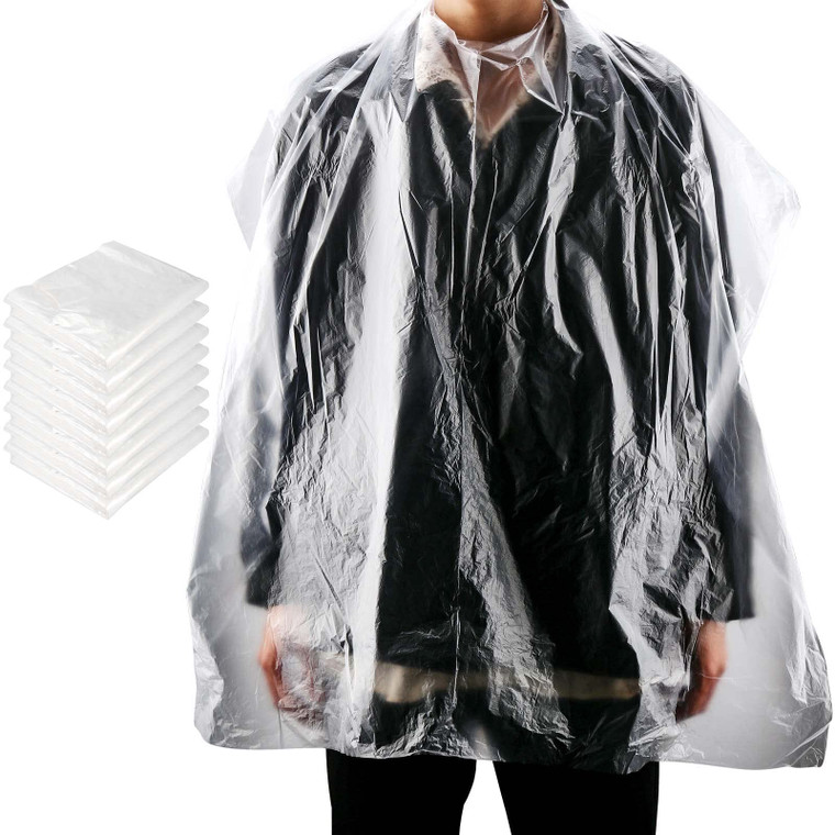 TAICHEUT 400 Pcs 35 x 47 Inch Disposable Clear Plastic Hair Salon Capes, Waterproof Barber Capes for Barbershop and Salon