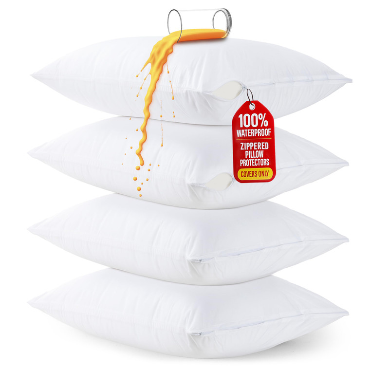 Utopia Bedding Set of 4 Waterproof Pillow Protectors with Zipper Queen Size (White), Ultra Soft Pillow Covers, Bed Bug and Dust Mite Proof Pillow Enc