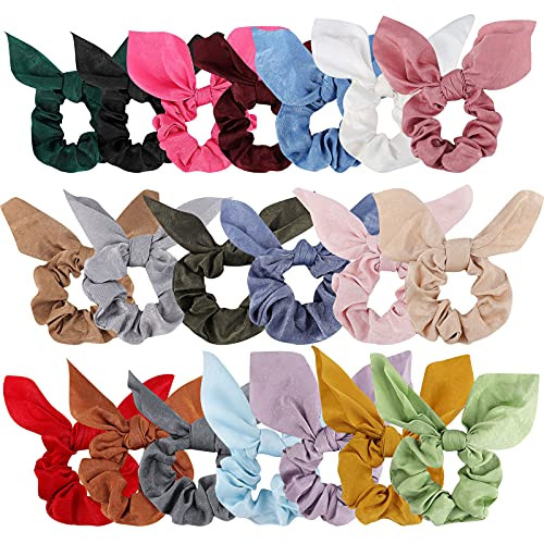 ACO-UINT 20 Pack Satin Scrunchies for Thick Hair, Hair Ties with Bow for Women's Hair, Bunny Ear Scrunchies, Hair Accessories for Girls, Silk Scrunch