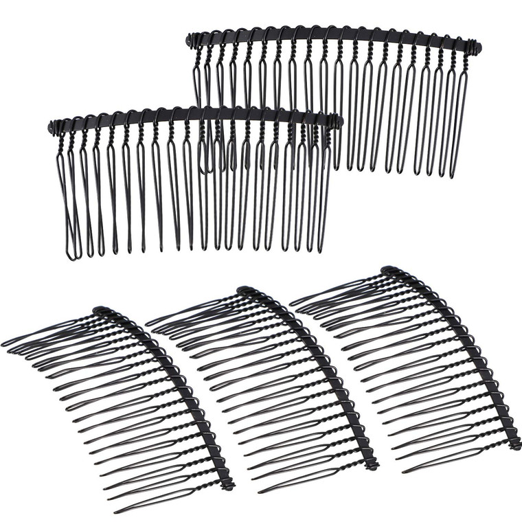 Hicarer 5 Pcs Black Metal Wire Hair Combs, 20 Teeth Wire Twist Bridal Wedding Veil Combs