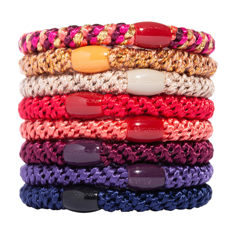 L. Erickson Colorful Hair Ties for Thick Hair, Grab & Go Ponytail Holders, 8 Pack, Morocco Jewel Tone, Thick No-Crease Bands with Strong Hold, Damage