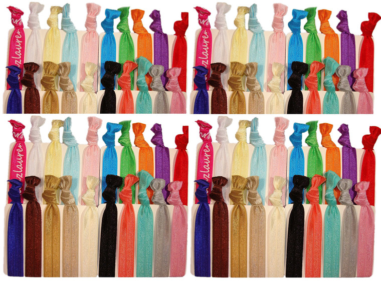 Kenz Laurenz Hair Ties Ponytail Holders - 50 Pack "Solid Assortment" No Crease Ouchless Stretchy Elastic Styling Accessories Pony Tail Holder Ribbon