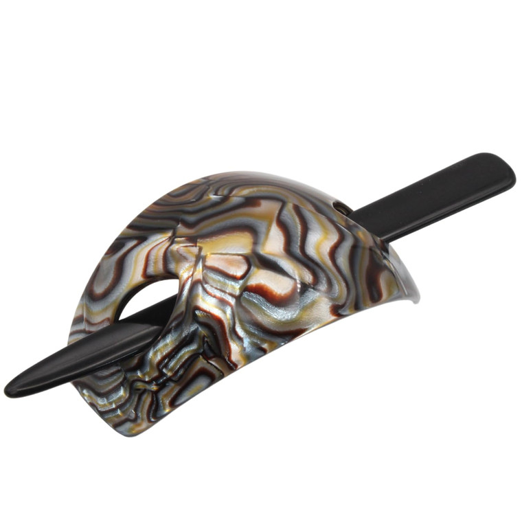 French Amie Oval Arch Handmade Ponytail Holder Hair Updo Bun Holder Cover Cap Hair Slide Pin Stick (Onyx Silver Grey)