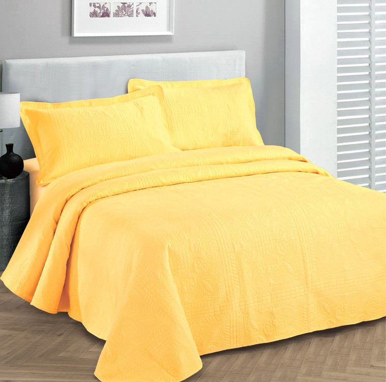 Fancy Collection Luxury Bedspread Coverlet Embossed Bed Cover Solid Yellow New Over Size 100"x106" Full/Queen