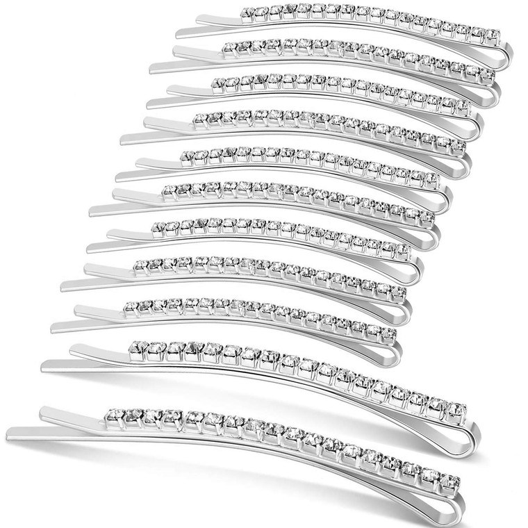24 Pcs Rhinestone Hair Accessories: Sparkly Crystal Bobby Pins, Shiny Hair Clips for Women and Girls (Silver)