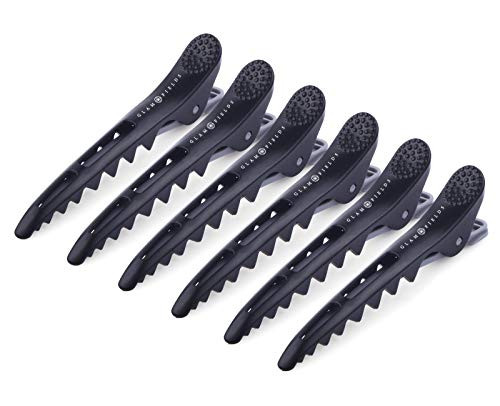 GLAMFIELDS 6 Pack Professional Plastic Shark Hair Clips for Styling and Sectioning - Durable Shark Hair Clip with Non-slip grip & Wide Big Teeth for