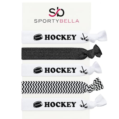Hockey Hair Ties Set  5pc No-Crease Elastic Ponytail Holders for Girls, Players, and Fans, Soft Stretchy Accessories for Practice, Game Day, or Team