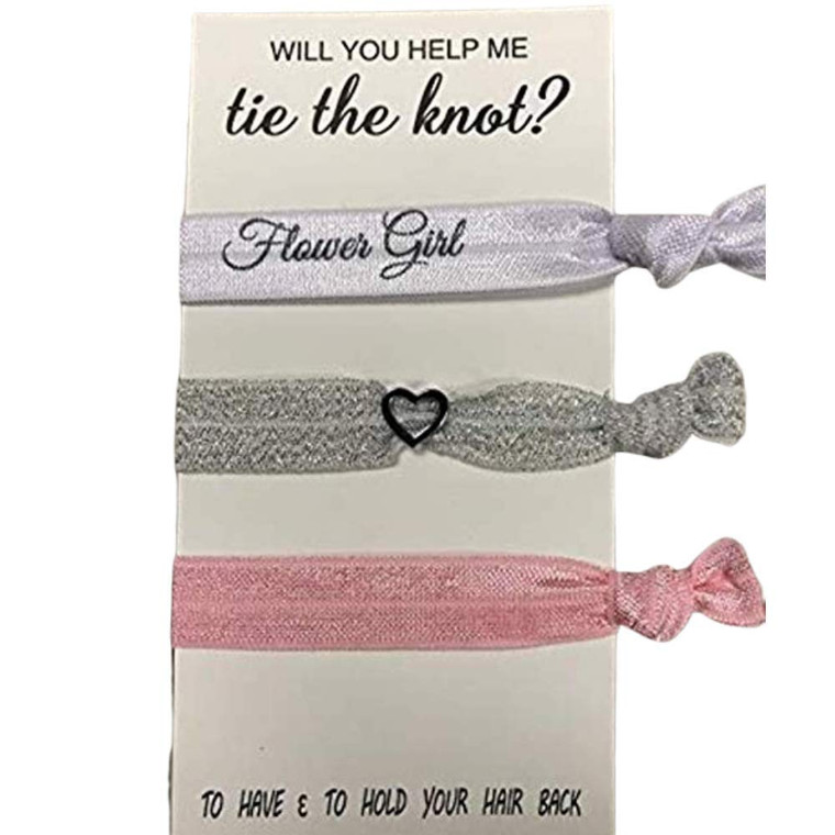 Infinity Collection Flower Girl Hair Ties (Pink/Silver) - Will You Help Me Tie The Knot? Elastic Hair Holders to Have & To Hold Your Hair Back for We