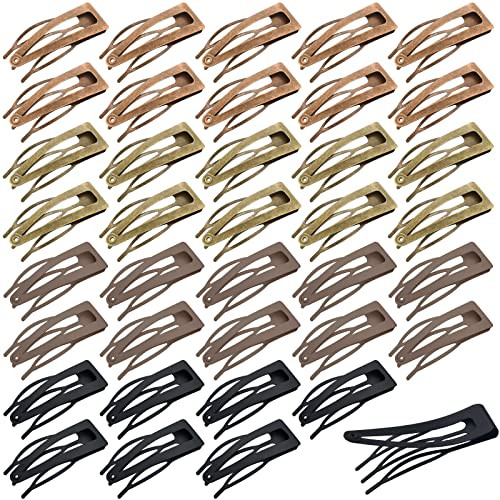40 Pieces Snap Hair Clips Grip Hair Metal Barrettes for Women Snap Double Clip Pins Accessories for Women Making Salon(Black, Dark Brown, Red, Green)