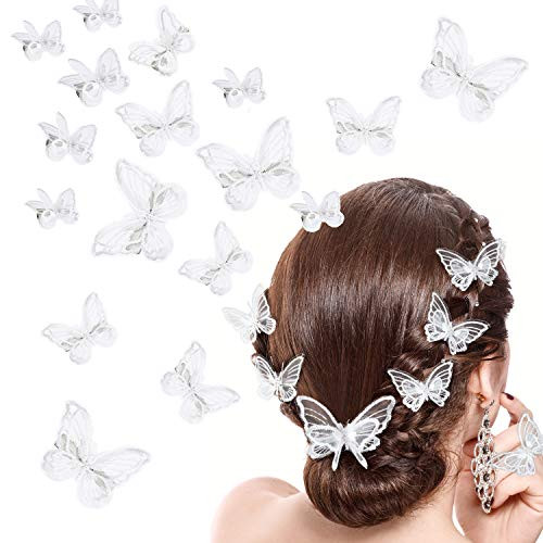 WILLBOND 18 Pieces Butterfly Hair Clip Halloween Lace Bows Embroidery Butterfly Hair Pins Accessories for Halloween Cosplaying Women, 2 Sizes(White)