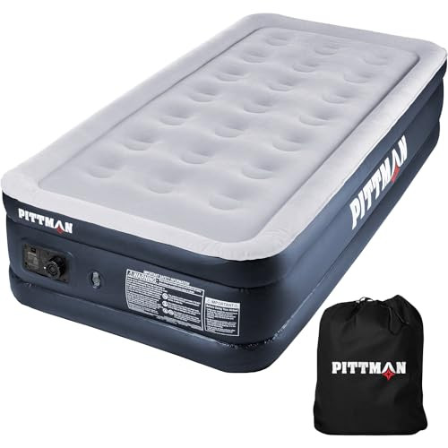 Pittman Outdoors - Black 18" Luxury Double High Twin Air Mattress with Built in Pump - Premium Comfort Twin Size Blow up Mattress - 300lb Capacity -