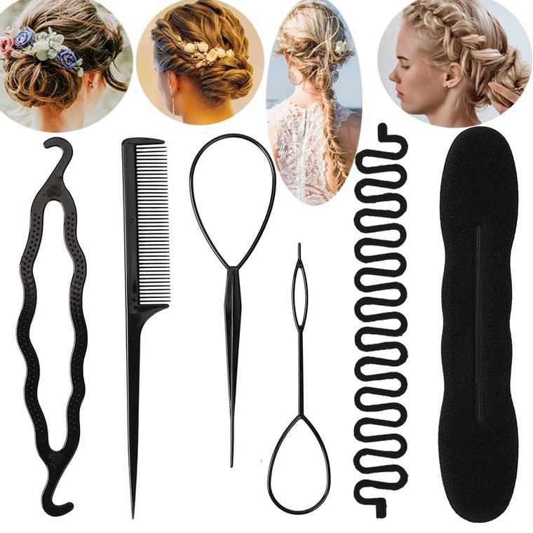 UTTH-DTTK Hair French Braid Tool, 6 pieces Resin Centipede Braid Maker Hair Styling Accessories for Women, Girls, 1 Count (Black 6-piece set)