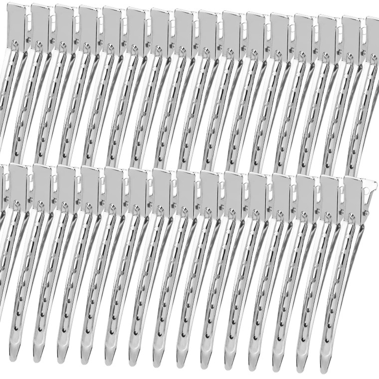 YGDZ Duck Billed Clips, 30pcs 3.5 Inch Metal Alligator Curl Hair Clips with Holes for Styling, Coloring, Thick Hair Rollers, Salon Use, Silver