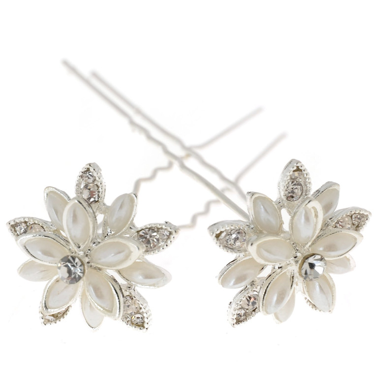 yantu Women's Floral Hair Pins with Crystal for Wedding Pack of 20 White