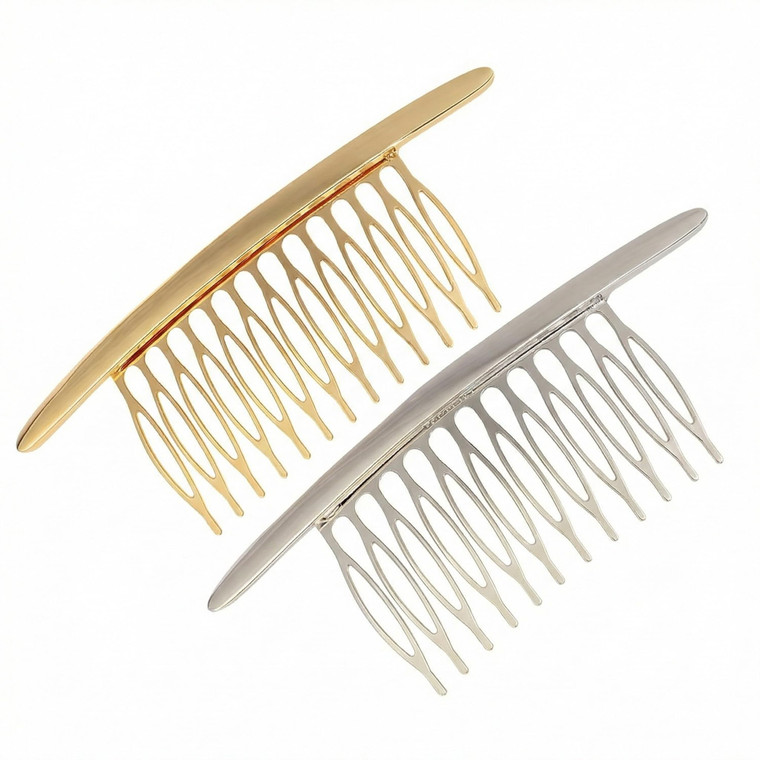 2pcs (Gold+Silver) Smooth Alloy Wire Hair Clip Tooth Comb *Side Comb Bridal Wedding Veil Comb Hair Clips for Women Girls