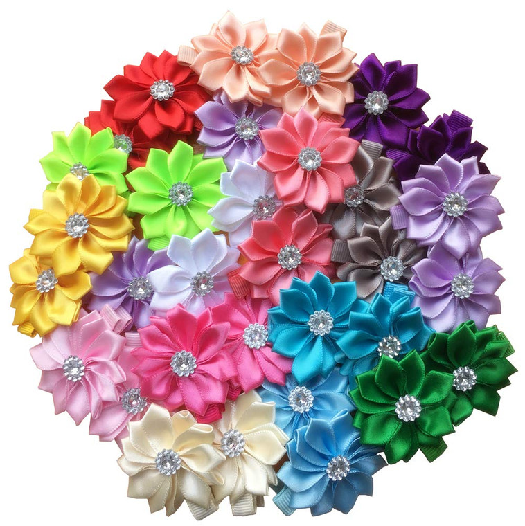 QandSweet 32 Pcs Girls Hair Clips Safety Clip Rhinestone Flower Barrettes for Toddler Girl Teens and Womens