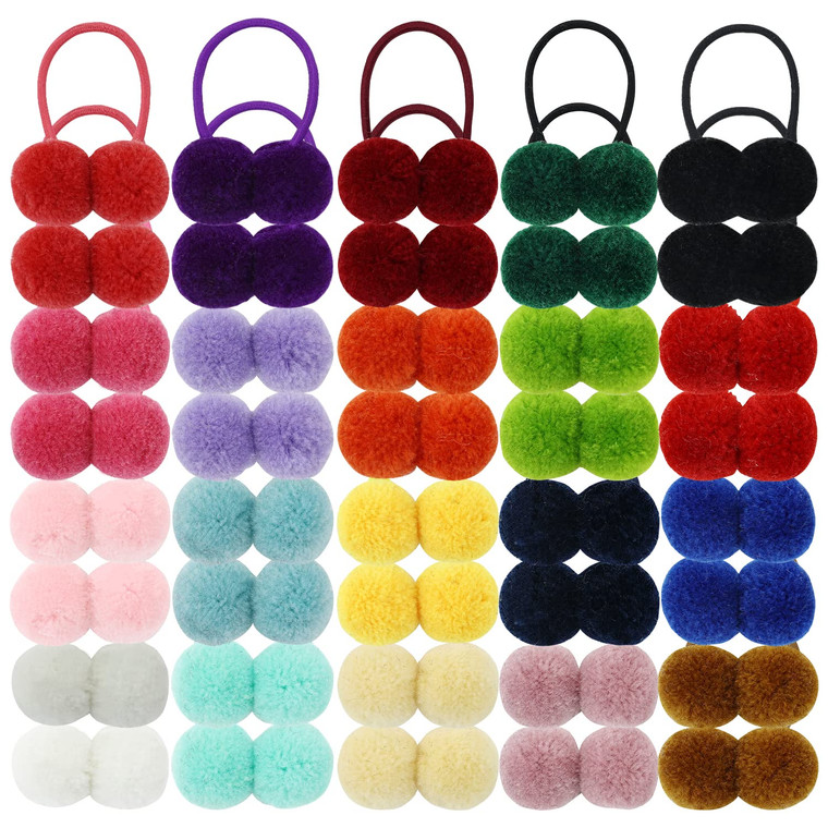 inSowni 40 Pack/20 Pairs Cute Small Pom Pom Hair Ties Colorful Balls Scrunchies Pompoms Elastics Rubber Bands Pigtail Ponytail Holders Ropes Accessor