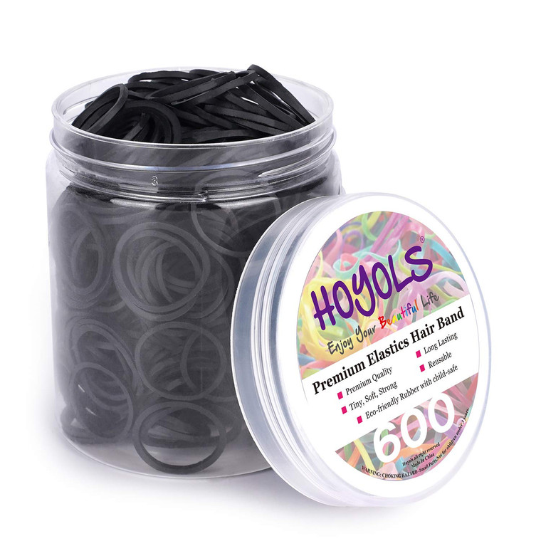 HOYOLS 3/4 Inches Black Hair Rubber Bands for Hair Ties Small Mini Elastics Bands Large Braiding Ponytail Holders for Baby Toddler Girls Kids No Dam