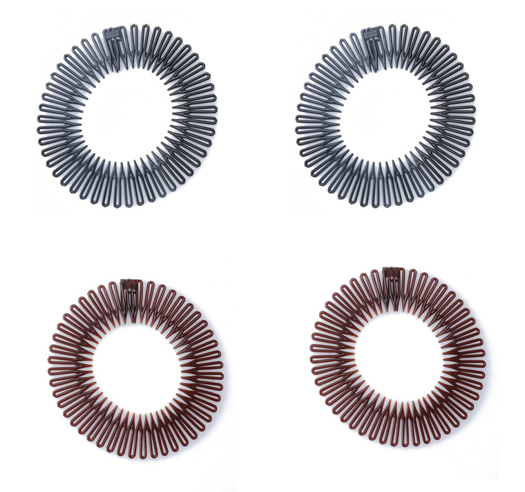Sowaka 4 Pcs Circular Stretch Hair Wrap Holder Combs, Plastic in Black and Brown for Women Girls Outgoing Sports Hair Accessories