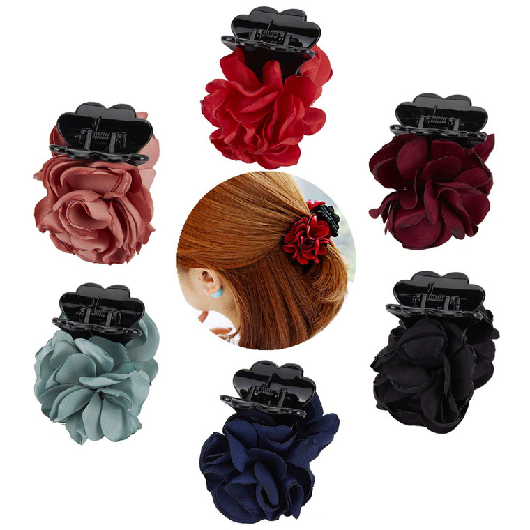 Lawie 6 Small Pack Black Red Pink Green Rose Flower Bows Banana Plastic Hair Claw Ponytail Holder Clips Jaw Barrettes Grips Clamps Buns Chignon Acces
