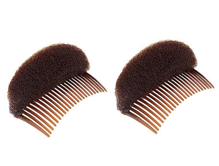 2PCS Hair Clip with Sponge Base Inserts, Bump It Up Pads, Bun Maker, Styling Accessories, Charming Comb Braid Tool (Brown)