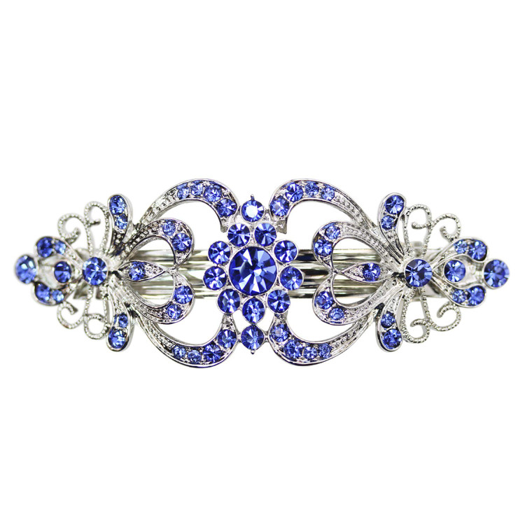 Faship Gorgeous Blue Crystal Floral Hair Barrette
